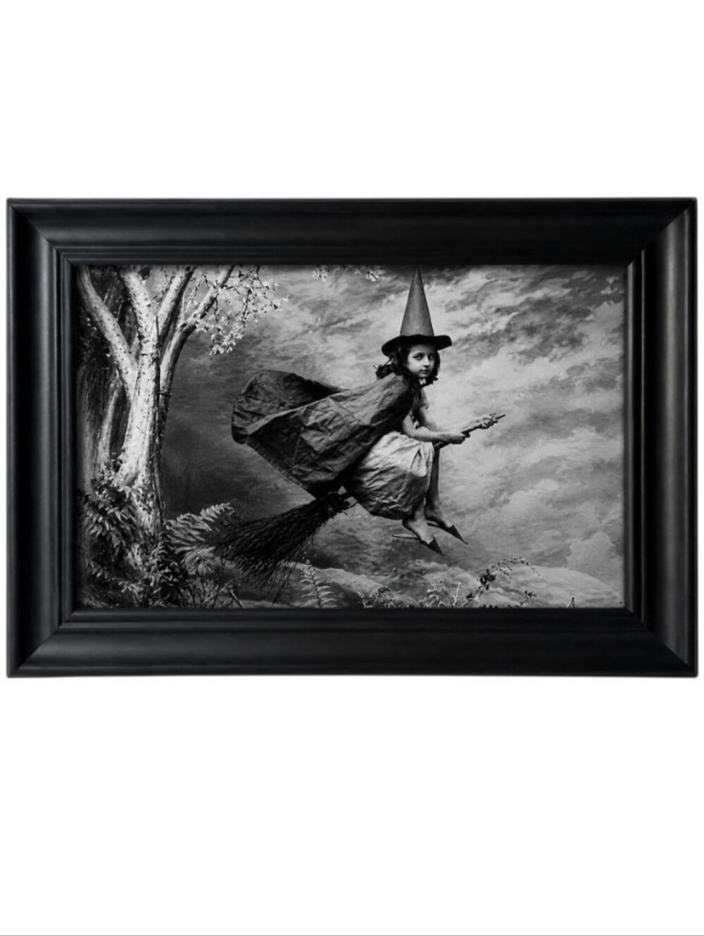 Vintage Flying Lil Witch Wican Pagan Halloween Witches Framed Photo Print Art